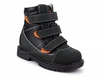 152-121 Бос(Bos), ботинки детские утепленные ортопедические профилактические, байка, кожа, черный, оранжевый в Уфе