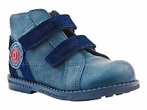 2084-01 УЦ Дандино (Dandino), ботинки демисезонные утепленные, байка, кожа, тёмно-синий, голубой в Уфе