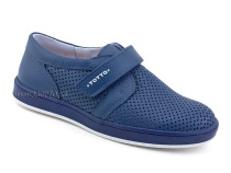 30024-702 Тотто (Totto), туфли школьные ортопедические профилактические, кожа перфорированная, синий в Уфе