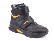3542-131,15 Тотто (Totto), ботинки детские утепленные ортопедические профилактические, кожа, байка, черный, оранжевый в Уфе