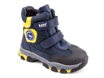 056-600-194-0049 (26-30) Джойшуз (Djoyshoes) ботинки детские зимние мембранные ортопедические профилактические, натуральный мех, мембрана, кожа, темно-синий, черный, желтый в Уфе
