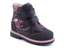 543-8 (26-30) Твики (Twiki) ботинки детские зимние ортопедические профилактические, кожа, натуральный мех, черно-розовый в Уфе