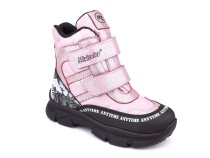 2633-06МК (31-36) Миниколор (Minicolor), ботинки зимние детские ортопедические профилактические, мембрана, кожа, натуральный мех, розовый, черный в Уфе